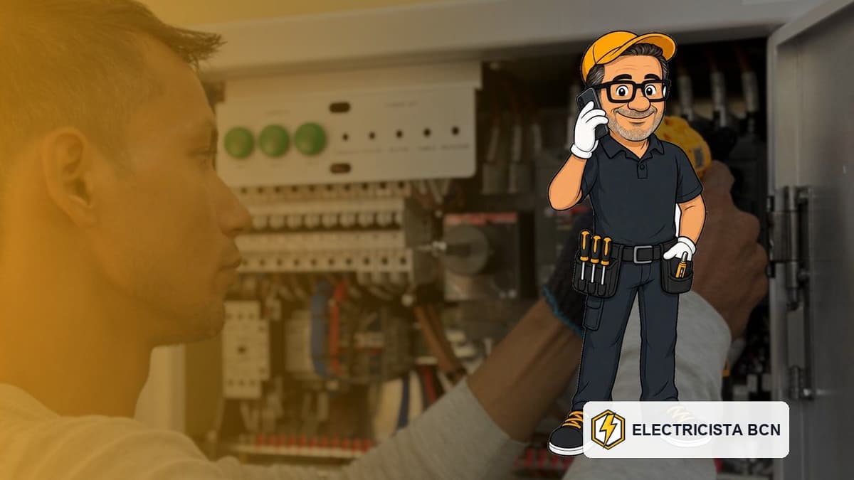 Electricista comprobando dispositivos modulares en un cuadro de carril DIN