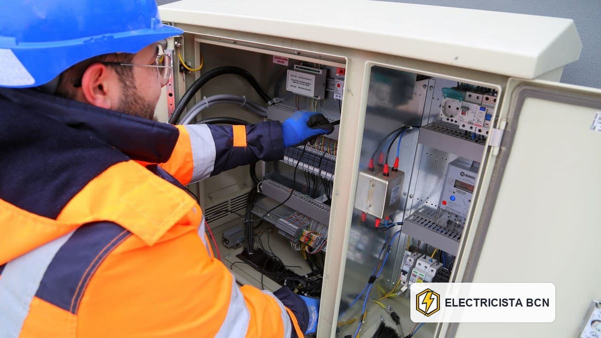Técnico trabajando en un cuadro eléctrico industrial europeo