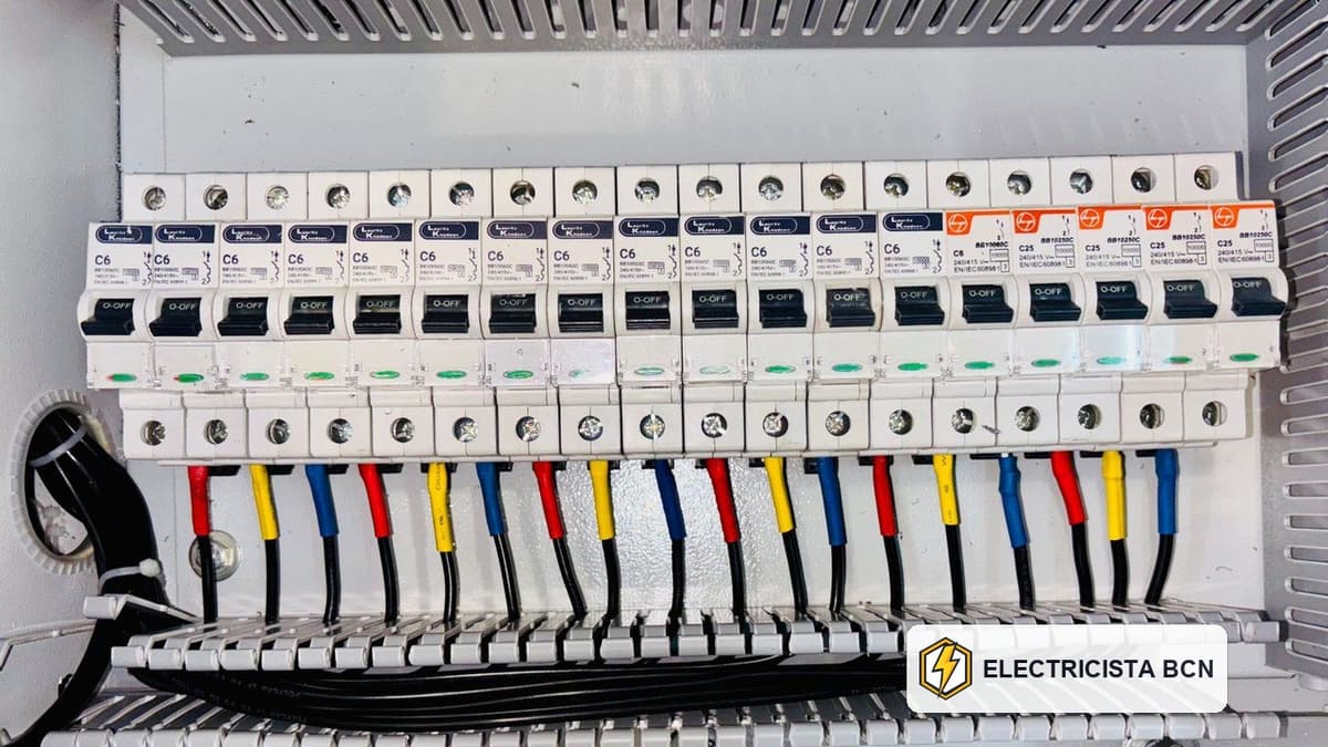 Cuadro eléctrico europeo con magnetotérmicos sobre carril DIN